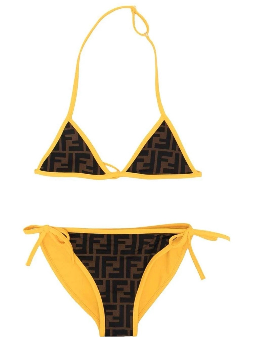 Fendi Brown and Yellow Logo Triangle Bikini Set - Kids